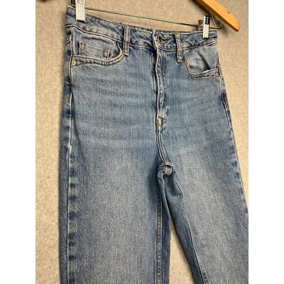 Zara Straight High Rise Jeans Womens 2 Denim Distressed Mid Wash Minimalist - Picture 11 of 12